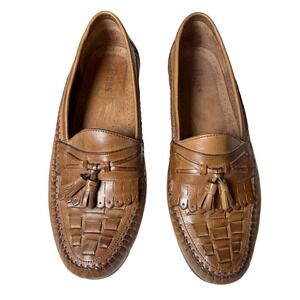 Classic Woven Tassel Loafers Brown Leather Bass Men 9.5